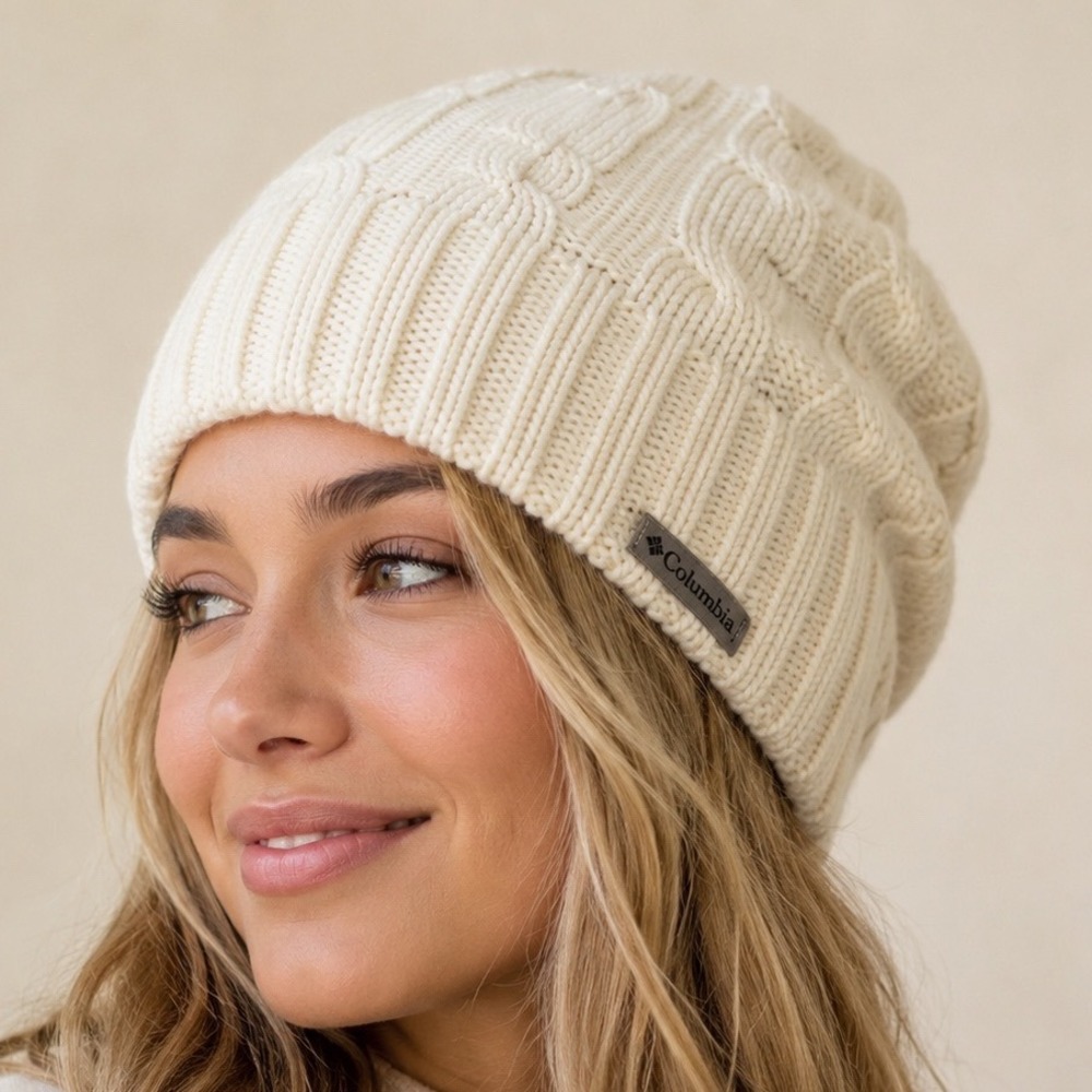 Columbia Youth Cable Knit Fleece Lined Beanie Cream One Size OS